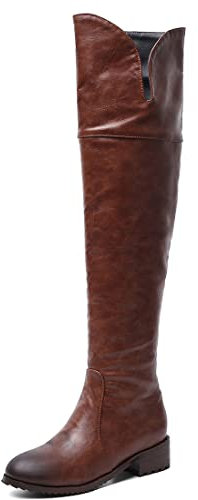 REKALFO Stivali da donna sopra il ginocchio Pelle PU Punta tonda Stivali invernali con cerniera Tacco a spillo Scarpe comfort moda carine Marrone 38 EU