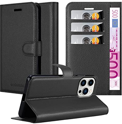 Cadorabo Hülle kompatibel mit Apple iPhone 14 PRO MAX Handyhülle aus Kunst Leder Flip Klappbare Magnetische [Standfunktion] [Kartenfächern] Cover Hülle für iPhone 14 PRO MAX Tasche in Schwarz