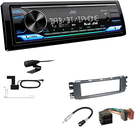 JVC KD-X482DBT 1-DIN Autoradio Media Receiver Digitalradio DAB+ Bluetooth Amazon Alexa USB Einbauset passend für Smart ForFour 2004-2006 schwarz mit 1-DIN