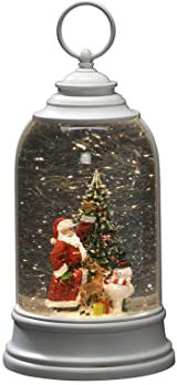 Konstsmide LED Wasserlaterne, Santa und Schneemann, weiß, wassergefüllt, wählbare Energiefunktion, mit 5h Timer, 2 warm weiße Dioden, batteriebetrieben & USB, Innen, 3 x C 1.5V (exkl.) - 4291-200
