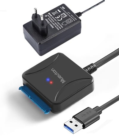 Mueuton SATA USB Adapter, USB 3.0 auf SATA III Festplattenadapter für 2,5 Zoll / 3,5 Zoll HDD/SSD Festplatte und SATA optisches Laufwerk mit 12 V/2 A Netzadapter