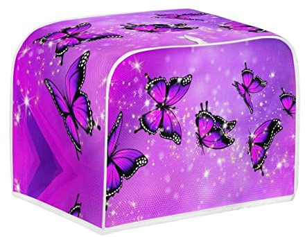 Dolyues Butterfly Toaster Cover Universal Size for Most Stand 2 Slice Toaster Polyester Fabric Quilted Appliance Cover with Top Handle, Purple