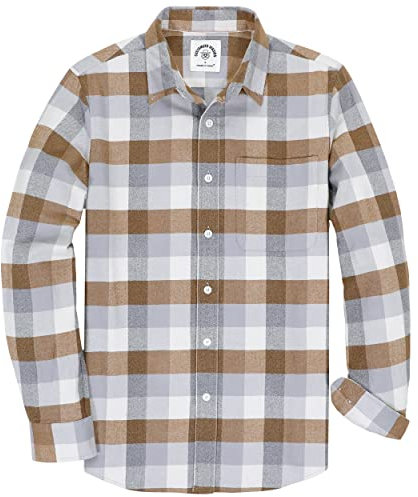 Dubinik® Camisa Franela Hombre Casual Botones Algodón Camisas Manga Larga Cuadros con Bolsillos Trabajo