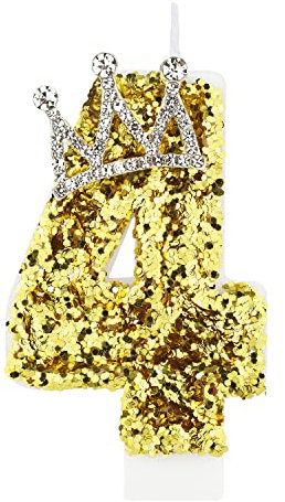 Candele Numeri Torta, 8cm Candele Numeri Oro Candela con Numeri d'Oro Grandi per Torte Candele con Glitter Dorati per la Decorazione di Compleanni o Feste di Matrimonio (Numero 4)