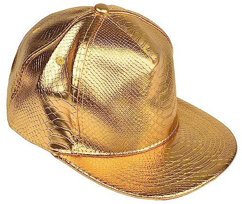 Bohue Casquette de baseball hip-hop en forme de crocodile - Casquette de baseball unisexe à bord plat - Accessoire tendance pour fête costumée Hip Hop (doré)