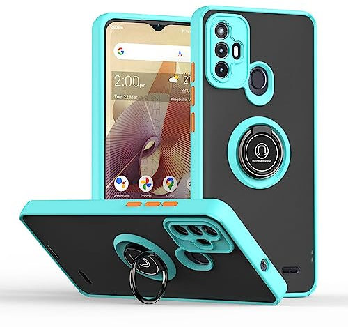 SEAHAI Funda para ZTE Blade A52 Estuche, Translúcida Escarchado Duro PC Carcasa Antigolpes TPU Bumper Silicona Cubierta con 360° Anillo Soporte de Metal, Cielo Azul
