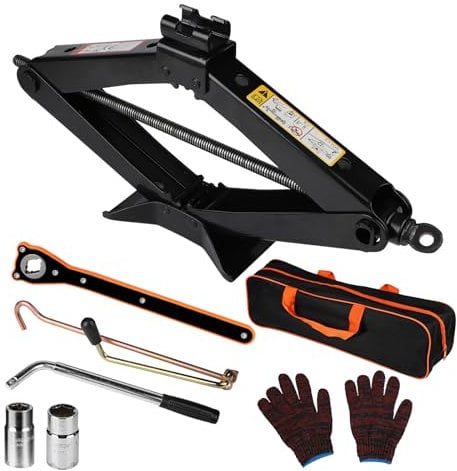 EXLECO Cric Auto 2,5T con Chiave per Ruote Telescopica, Cric a Forbice con Chiave a Cricchetto, Sollevatore Auto a 360°, Cric a manovella, Cambio Gomme Attrezzo per Auto PKW SUV MPV