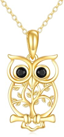 KECHO 14K Gold Eule Baum des Lebens Anhänger Halskette - Elegante Eule auf Lebensbaum Schmuck Geschenk für Frauen