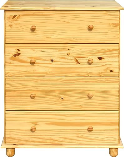 furnling 1910564 Oslo Kommode, 4 Schubkästen, Kiefer massiv, Made in Europe, FSC Zertifiziert, 43 x 80 x 102 cm, Natur, lackiert