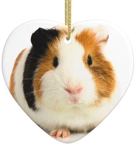 Süße Meerschweinchen Weihnachtsbaum Keramik Anhänger Weihnachtsschmuck 2024 Beidseitig bedruckt Herzförmiger Anhänger