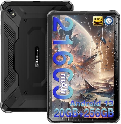 DOOGEE R20 Rugged Tablet 2024-10.4'' Tablet 2.4K, 21600mAh/33W, Helio G99 Octa-Core, 20GB+256GB/2TB TF, 50MP+16MP Camera, Dual 4G+5G WIFI Android 13 Tablets, Bluetooth 5.2, Widevine L1,GPS,OTG-BLACK