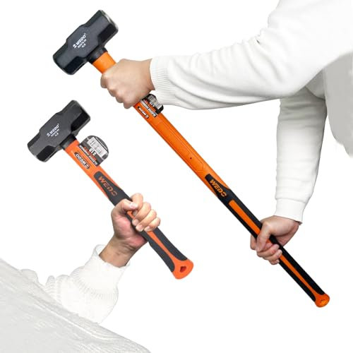 WEDO 2-teiliges Vorschlaghammer-Set mit Fiberglas-Griffen, Hartstahlhammer, 1,8 kg + 6,4 kg, Schlägerhammer, Bohrhammer, Risshammer, stoßfest, rutschfester Griff, gesenkgeschmiedet, starkes Drehmoment
