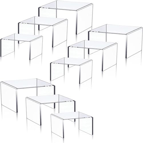 Duscdesp 9er-Pack Kleiner Acryl Ständer, Transparentes Rechteckiges Acryl Regal für Organisation und Dekoration, Display für Desserts, Schmuck, Funko-Pop-Puppen