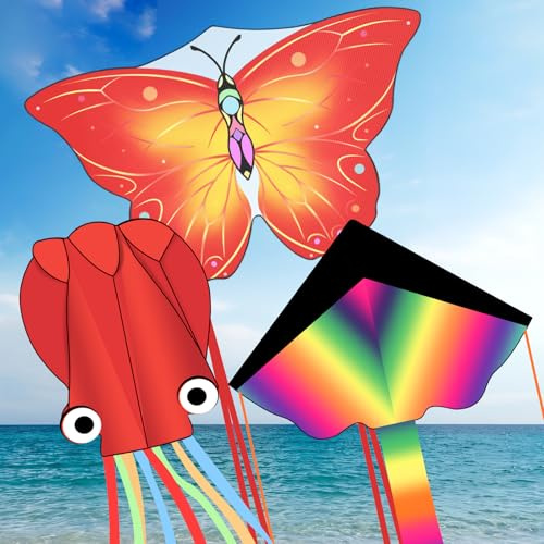 3 Pack Large Kites for Kids & Adults, Easy to Fly Outdoor Beach Kites