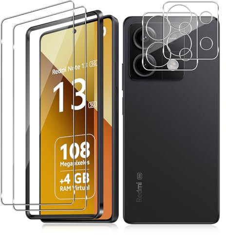 Vanrain Protector de Pantalla para Xiaomi Redmi Note 13 5G, 2+2 Piezas Cristal Vidrio Templado y Protector de Lente de Cámara con Marco de Instalación, Alta Definición 9H Dureza Sin Burbujas