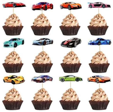 24 PCS Racing Car Cupcake Toppers Car Party Cupcake Picks Racing Car Rider Theme Cupcake Decoration for Baby Shower Racing Sports Theme Boy Girl Birthday Party Supplies