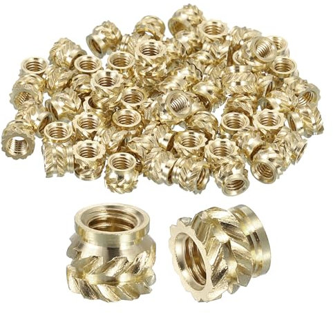 QUARKZMAN Tuercas de Inserción Estriadas, 100 Unidades M3 x 4mm L x 5mm OD Tuercas de Latón para Impresión 3D Tuercas Roscadas Hembra de Latón Tuercas de Inserción de Calor