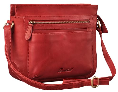 Benthill Echt Leder Damen Schultertasche | Vintage Umhängetasche aus weichem Rindsleder | Ledertasche für Frauen | Kleine Damentasche, Farbe:Rot