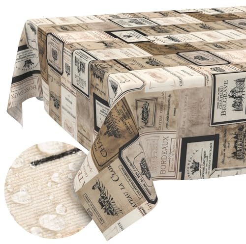 Tischdecke Stoff abwaschbar Tischtuch Tafeldecke pflegeleicht Lotuseffekt schmutz- & wasserabweisend für Indoor Outdoor Tischdecke 180x120cm Schnittkante Wein