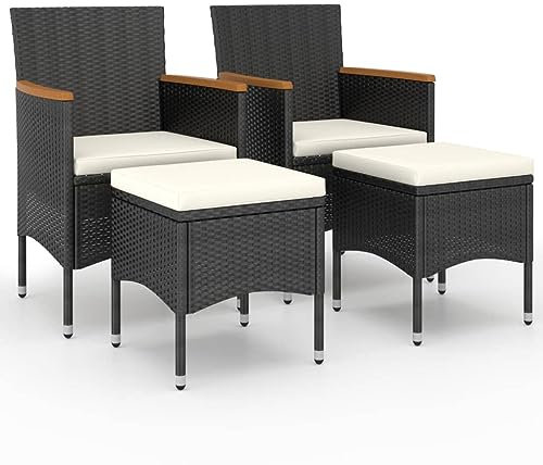 Willood 4-TLG. Gartenstuhl und Hocker Set Poly Rattan Schwarz