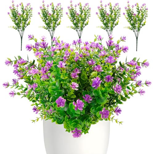 Künstliche Blumen Kunstblumen Draußen Kunstpflanzen Blumenstrauß Pflanzen Sträucher UV-beständig Balkonpflanzen Wie Echt für Balkonkasten Innen Außenbereich Garten Outdoor Lila Rot