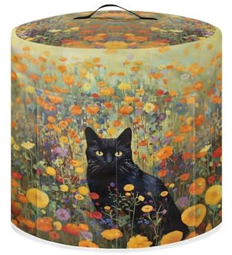 Xoenoiee Black Cat Floral Print Kitchen Appliance Dust Cover with Pockets, Electric Pressure Cooker Cover for 8 Litre Compatible with Crock Pot, Rice Cooker Cover
