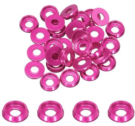 QUARKZMAN Rondelles Coniques M3 Avec Tête en Forme de Coupe, Diamètre du Trou 3 mm/0,12, Rondelles en Aluminium pour Vis RC/FPV/PC/Drone/Accessoires Mécaniques, Lot de 30 (Rose Vif)