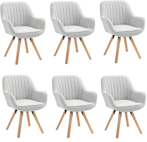 MEUBLE COSY Esszimmerstühle Drehbar 6er Set Küchenstuhl Polsterstuhl Drehstuhl mit Armlehne Sessel Schminkstuhl aus Stoff Massivholzbeine für Esszimmer Wohnzimmer Arbeitszimmer, Beige