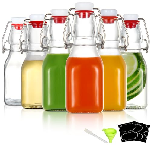 YEBODA Botellas de vidrio con tapa abatible de 4 onzas, pequeñas botellas de vidrio con tapa hermética para elaboración casera, kombucha, segunda fermentación, kéfir, bebidas, refrescos, aceites,