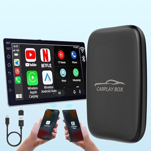 2 in 1 Wireless CarPlay Adapter & Android Auto Wireless Adapter, Plug & Plug Wireless CarPlay Adapter für iPhone Convert Wired to Wireless CarPlay Dongle Built in Netflix YouTube TF für Autos ab 2015