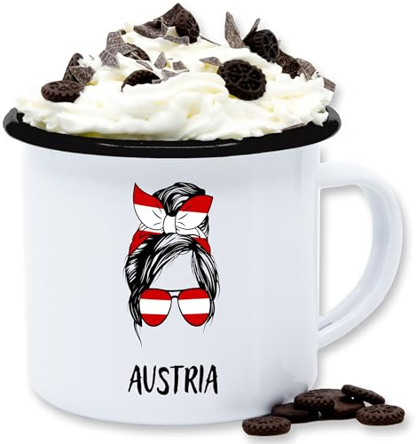 Emaille Tasse Blechtasse - Fußball EM WM - Tassen - Cooles Österreich Motiv Austria Style - 300 ml - Weiß Schwarz - fussball österreich europameisterschaft fanartikel fu ball em24 fussball-wm