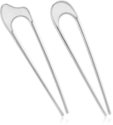 2 Stück U förmige Haarnadeln, Silber Haarnadeln Groß, Metall U-Förmige Haarnadel, Haarpin Metall 2 Zinken Hochsteckfrisur Chignon Pins für Frauen und Mädchen für Frauen Mädchen (Silber)
