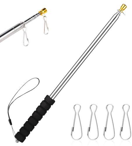 Risipu 9.8FT Telescopic Flag Pole,Stainless Steel Handheld Portable Extendable Retractable Flagpole with Anti-Slip Grip Clip for Tour Guide Festival Teaching Pointer (9.8ft - Black)