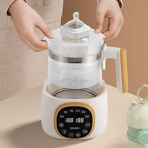 Babyflaschen Wärmer, 1300ml Flaschenwärmer Baby Unterwegs, Geräuscharm, Einstellbare Temperatur und Zeit, 72h Warmhalten, mit Nachtlicht, für Milch, Tee, Babynahrung, Kaffee, Tee, Haferflocken