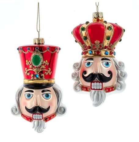 The Bridge Collection Nutcracker Head Ornaments - Set of 2 - Festive Christmas Decorations with Red and Gold Accents - 5