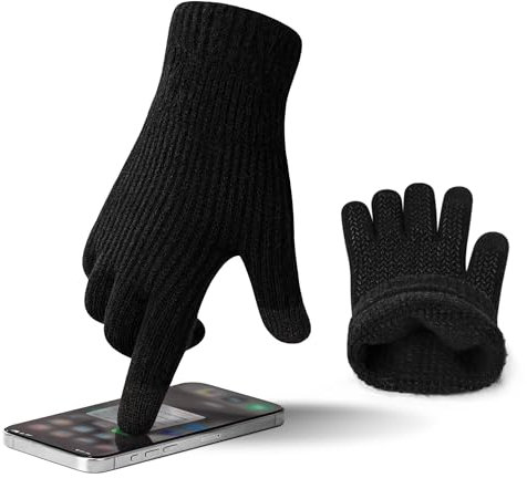 ineepor Alpaka Handschuhe Herren Damen Winter Strickhandschuhe Thermo Warme Wolle Gloves Touchscreen Dünne Grip Weich Rutschfest Flexible,Schwarz,L