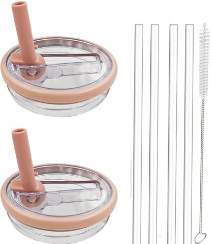 2 Pack 40 oz Tumbler Flip Straw Lid Replacement fit for Stanley Quencher 1.2L, Spill Proof Splash Resistant Tumbler Lids, Tumbler Cover Sets with 4 Straws and 1 Cleaning Brush (rose, 40oz)