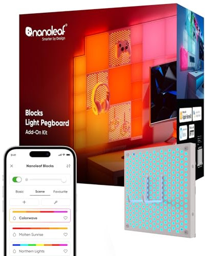 Nanoleaf Blocks Erweiterungspack | 1 Leuchtstecktafel (Starterpack nötig), mit 2 robuste Stecktafelhaken für Tastaturen & Controller, RGBW Wandlampen, Einfache Schraubenmontage (inklusive Schrauben)