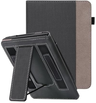 WALNEW Étui de protection avec support pour Kindle Paperwhite 12e génération 2024 7 et Kindle Colorsoft Signature Edition, avec deux dragonnes et fonction veille/réveil automatique, ferreux