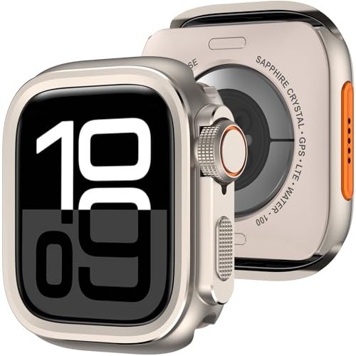 Amizee 2 in 1 Metallo Cover Compatibile con Apple Watch Serie 10 46mm, Rigida PC Anti-Graffio Metallo Cornice con Copertura Posteriore Protezione Custodia per iWatch 46mm, Titanio