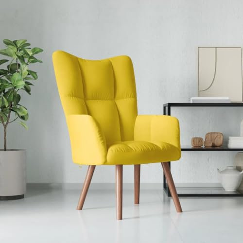 Myheimly Relaxsessel mit Hocker,Sessel mit Stahlrahmen Holzbeinen,Relaxstuhl Polsterstuhl mit Armlehne,Fernsehsessel Polstersessel Wohnzimmer,Modern Samt Sessel Senfgelb,Ohne Fußablage