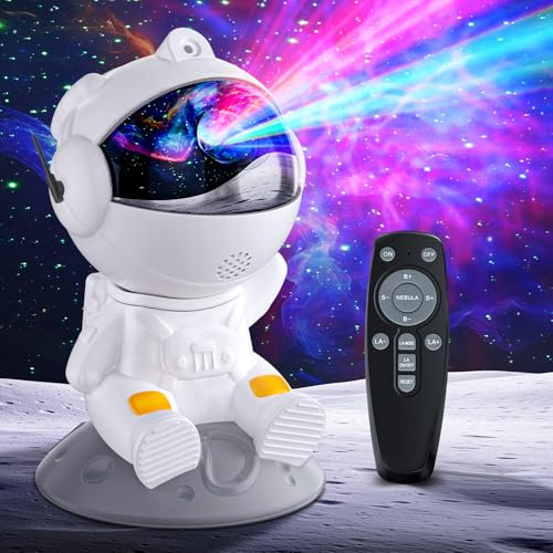 TOCVEOE Projecteur Ciel Etoile Astronaute Projecteur Galaxie Veilleuse Enfant avec Télécommande 8 Nébuleuse 2 Étoile Rotation à 360° Vitesse de Luminosité Réglable pour Chambre Plafond Adulte