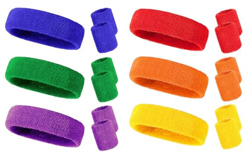 Kellegour 18 Stück Schweissband Set,80er 90er Jahre Schweißband,Handgelenk Schweißband,Farben Sport Schweißband,Schweißbänder für Handball Fußball Tennis