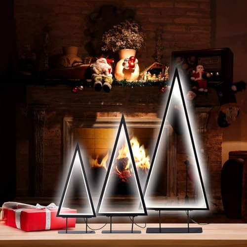 Carlo Milano Weihnachtsbaum LED: 3er-Set Design-Metall-Weihnachtsbäume, 36 cm, 46 cm & 70 cm Höhe, USB (Weihnacht Baum mit LED, Tannenbaum künstlich mit, Lichtschlauch)