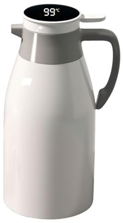 Supercap - Glass Thermal Coffee Carafe, with Temperature Display, Double Wall Insulated Vacuum Flask, Keep Hot for 24Hours, 65oz Coffee Dispenser (White, 1.9L)