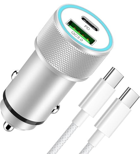 Zigarettenanzünder USB C 60W mit 1M Type C Ladekabel für iPhone 16/15 Pro Max,Samsung Galaxy S25 S24 S23 S22, Kfz Ladegerät Type C PD&QC3.0 Ladegerät Auto Zigarettenanzünder Adapter Auto Adapter