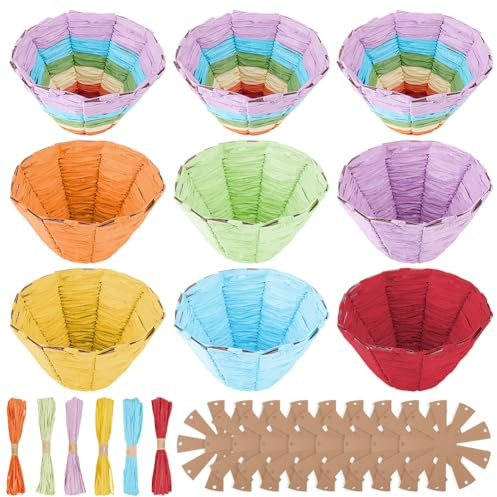 FREEBLOSS 9 Set Woven Basket Kit Woven Easter Basket Kit DIY Woven Basket Set Wicker Basket Kit for Beginners Basket Making Kit with Basket Weaving Supplies Basket Weaving Kits