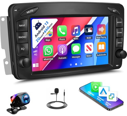 2G+64G Autoradio für Mercedes Benz W168 W203 CLK C209/W209 SLK/W170 W463 Viano Vito Vaneo mit Wireless Carplay/Android Auto 7 Zoll Touchscreen Bildschirm Navi GPS FM/RDS BT MirrorLink+Rückfahrkamera