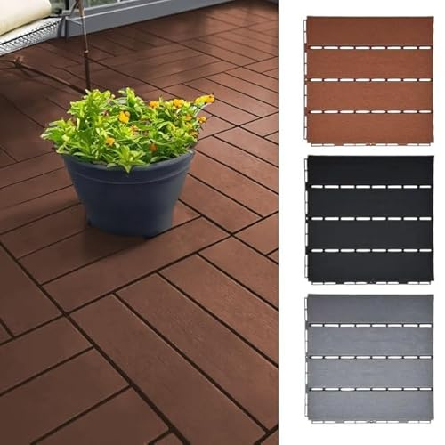 Nicoman Brown Decking Tiles 24 PCs Click Deck Tiles Indoor, 30x30cm Plastic Square Connect Floor, Replace Wooden and Composite Decks
