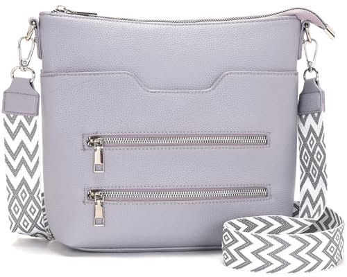 Glintify sac a main femme bandouliere tendance Violet clair sac femme bandoulière cuir végétal avec sangle large réglable et amovible